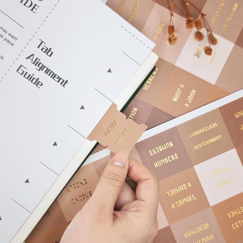 Uzriyl Laminated Bible Tabs, Bible Study Supplies, Large Print Bible Book Tabs for Women and Men, (Gold Foil Embossed Lettering) Bible Labels Index Tabs, Bible Accessories for Easy Navigation (Amber Brown) - Image 3